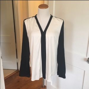 Black and white 100% silk blouse